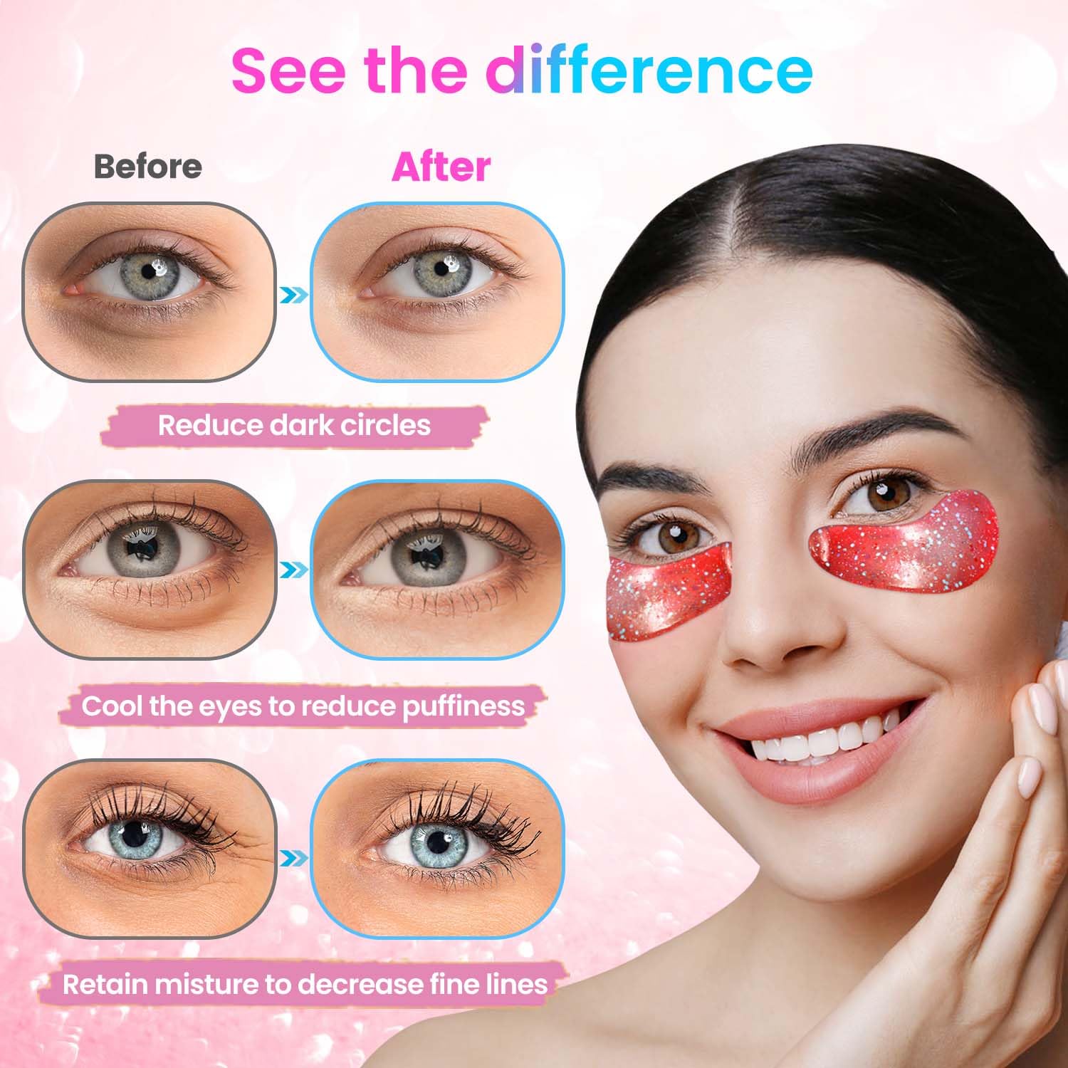 Onespring Eye Masks (8 Pairs) - Travel Essentials - Under Eye Patches for Dark Circles, Puffiness, Fine Lines with Collagen, Revitalises and Refreshes Your Skin, Bridesmaid Gift for Her