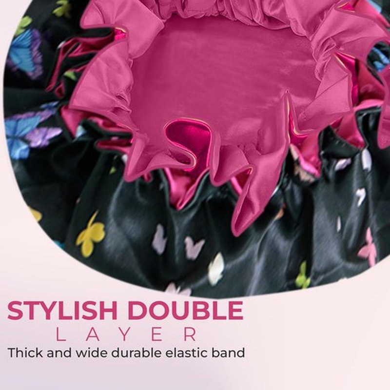BE BEAUTIFUL EXTENSIONS Discover Premium Ruffle Silk Satin Sleeping Bonnets Hair, Moisture Retention, and All-Night Comfort. Keep Your Hair Healthy and frizz-Free Black Pink