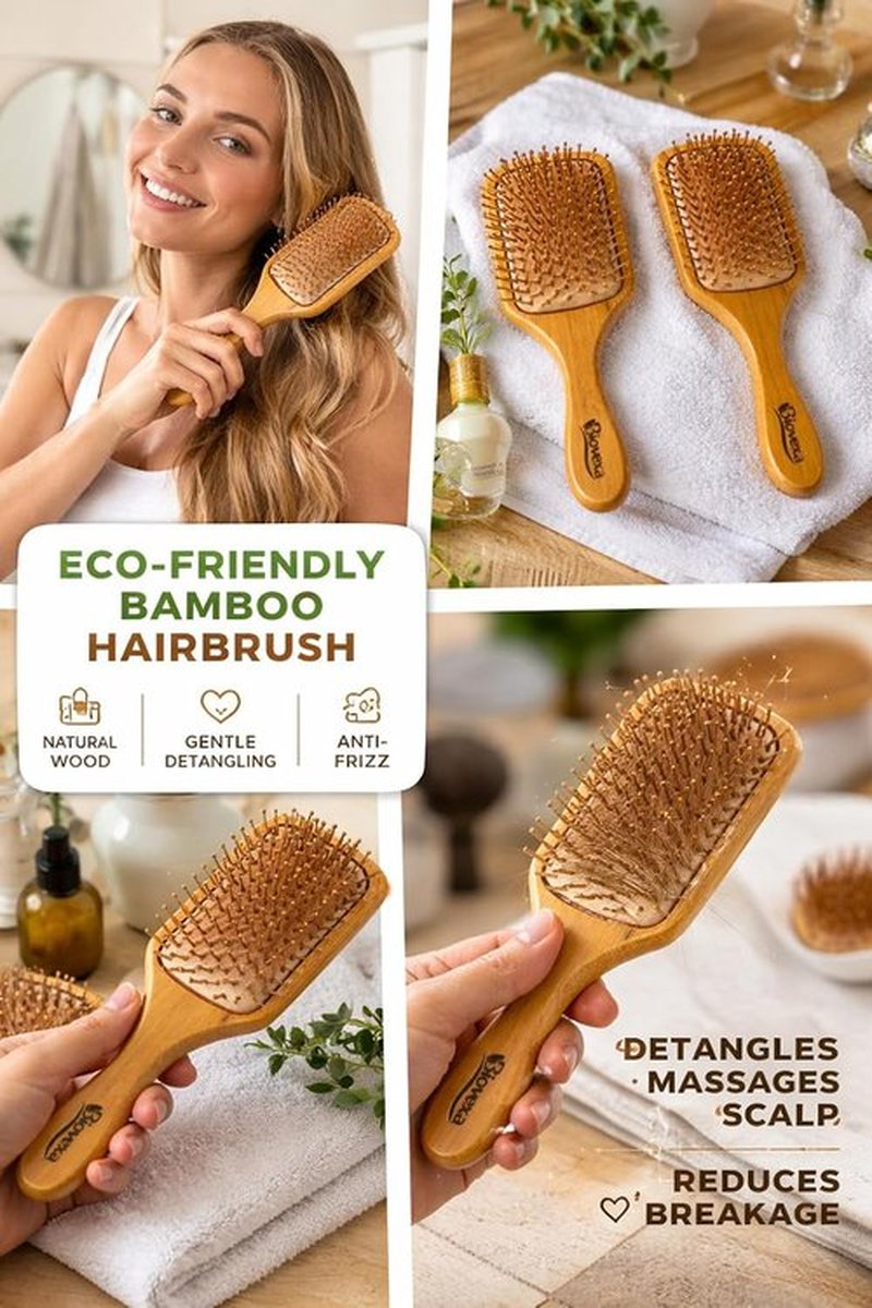 Biovexa Bamboo Hair Brush - Eco-Friendly Design for Smooth, Tangle-Free Hair