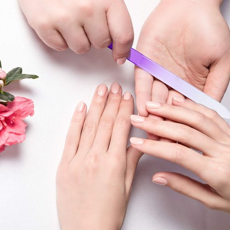 Mudder 6 Pack Crystal Glass Fingernail File with Case for Natural Nail and Cuticle Pusher Dual Ended Manicure Stick Set Nail Care Large Small Portable Tool Gift for Women Pastel Green Violet(Purple)