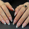 LUKEKI Press On Nails Almond French Tip, Glue On Nails for Women Gift, Supremely Fit Natural Reusable Stick On Nails in 12 Sizes -24 Fake Nails Kit, White French