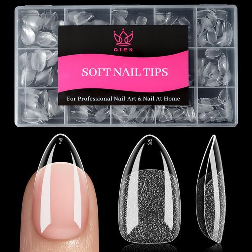 Qiek Short Water-drop Fake Nail Tips, 15 Sizes 240 PCS Clear Half Matte Press On False Nail Tips Soft Full Cover Gel Nail Tips Extensions Strong Thick Long Lasting for DIY Beginners & Salon Manicure