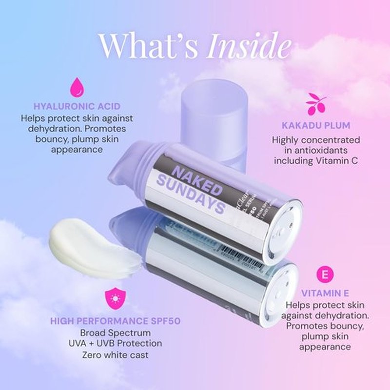 Naked Sundays CabanaClear Facial Sunscreen Serum - SPF 50 Invisible Water Gel for Sensitive Skin, 30ml