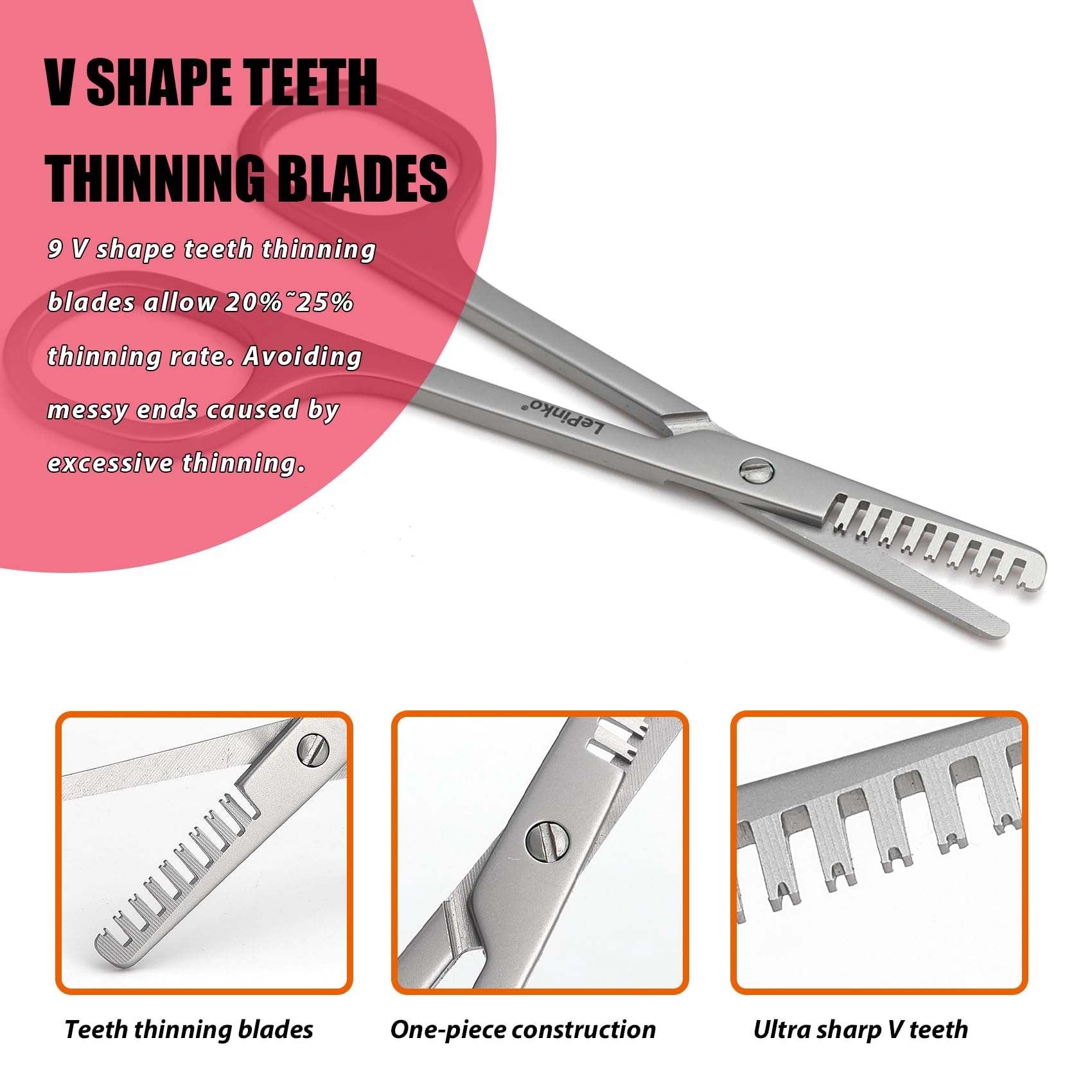 Facial Hair Thinning Scissors, V Teeth, Stainless Steel Gray