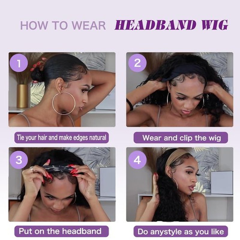 Prisyfab Body Wave Headband Wig Headband Wigs for Black Women Human Hair Glueless Wear and Go Glueless 100% Brazilian Virgin Human Hair Headband Wig 150% Density (18inch)