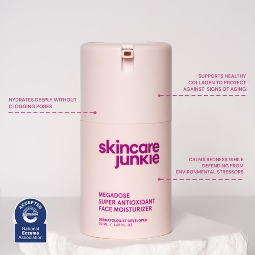 Skincare Junkie Megadose Super Antioxidant Face Moisturizer for oily, acne-prone, normal, sensitive, and combination skin, Dermatologist developed, 1.7 OZ