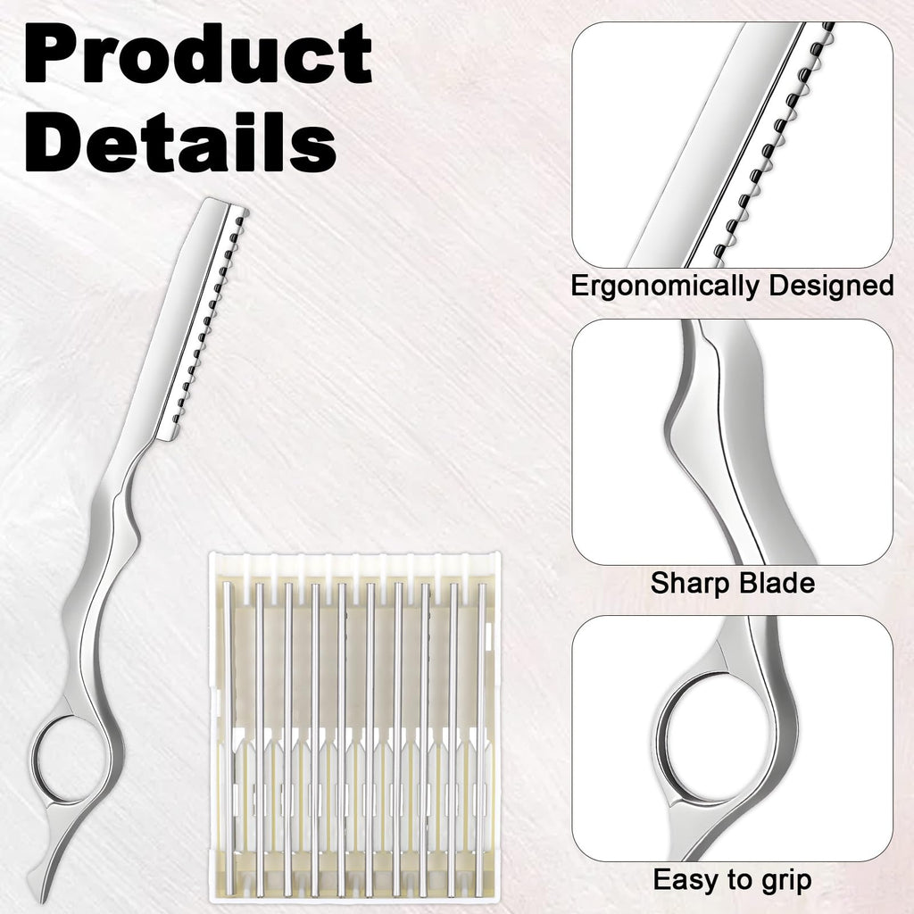 Stainless Steel Hair Thinning Styling Razors for Cutting Hair Professional Texturizing Cutting Razor Styling Texturizing Cuttings Razor Tool for Men Women Salon Home Use with 10 Pcs Blades