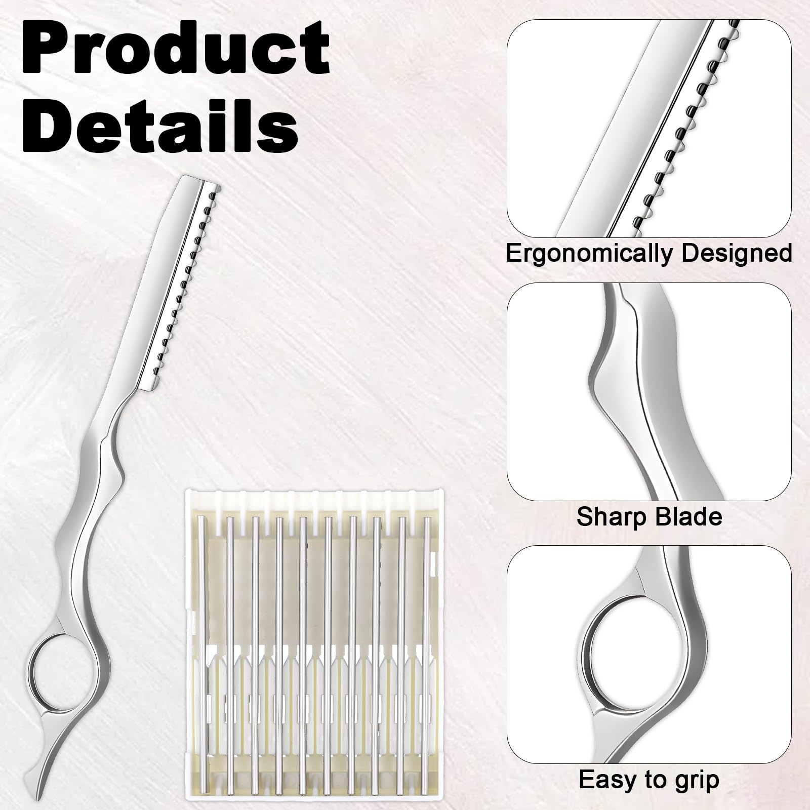 Stainless Steel Hair Thinning Styling Razors for Cutting Hair Professional Texturizing Cutting Razor Styling Texturizing Cuttings Razor Tool for Men Women Salon Home Use with 10 Pcs Blades