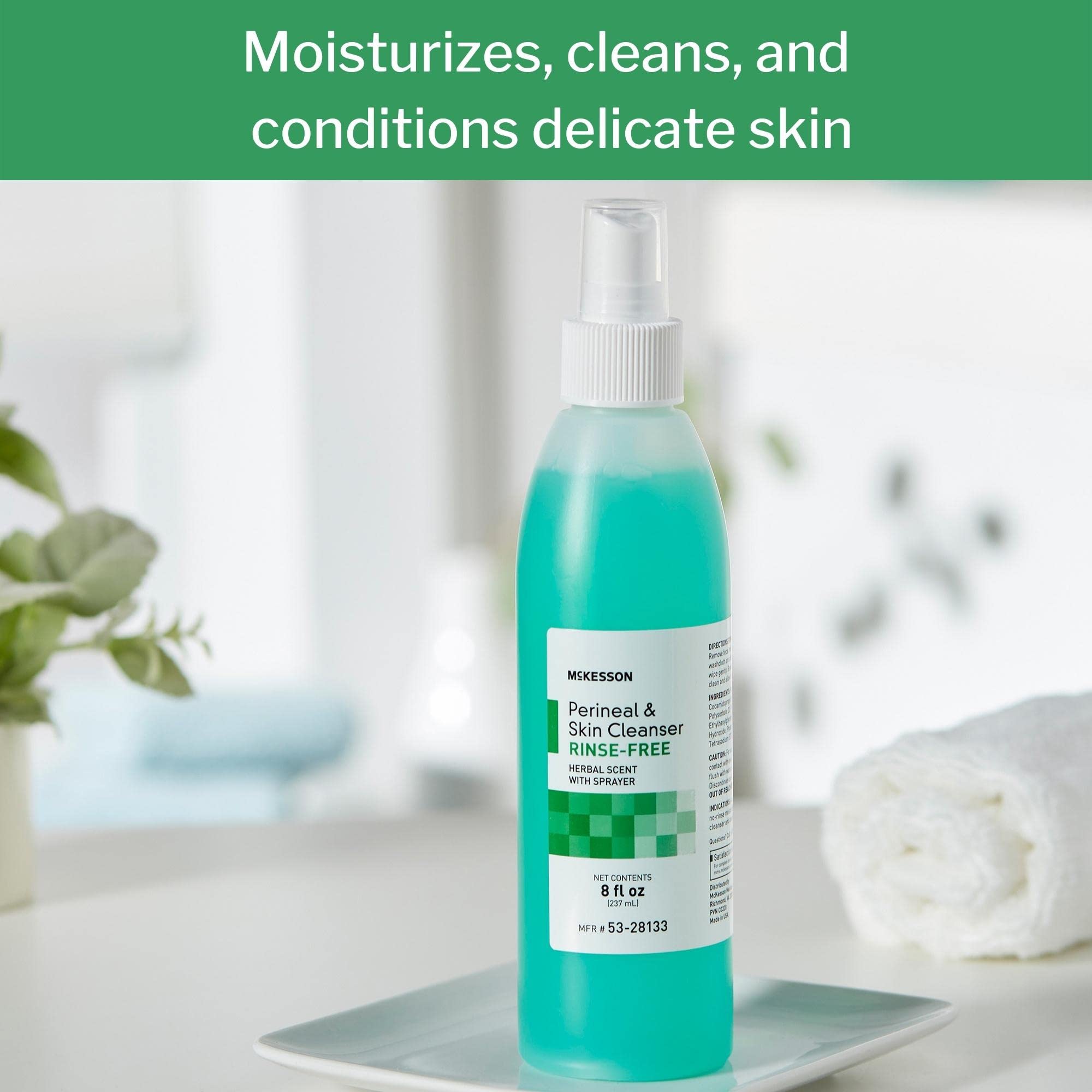 McKesson Perineal Skin Cleanser, 8 oz [Pack of 1] Rinse-Free Body Wash for Incontinence or Ostomy Care, Herbal Scent