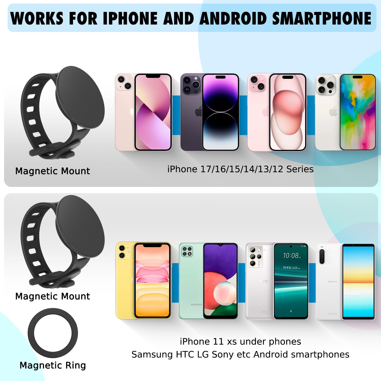Stroller Phone Holder for Magsafe iPhone 17 16 15 14 13 12 Steering Wheel Phone Mount for Bike, Peloton, GYM, Treadmill, Wrist, Shopping Carts, Bar Magnetic Mount Adapter Accessories for All Phones