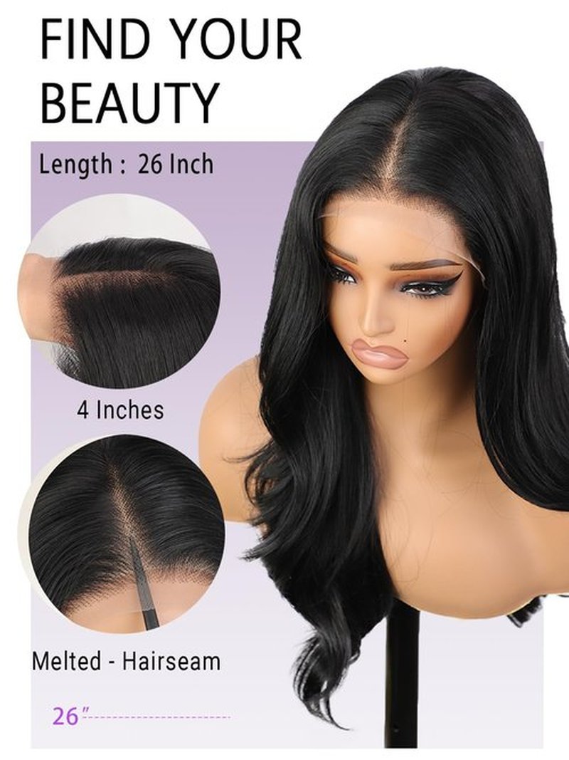cuiud Black Synthetic Lace Front Wig 13×4 HD Pre Plucked Black Lace Front Wigs for Women 26inch Long Layered Wavy Wigs Glueless Wigs for Beginner Dail Party Wear