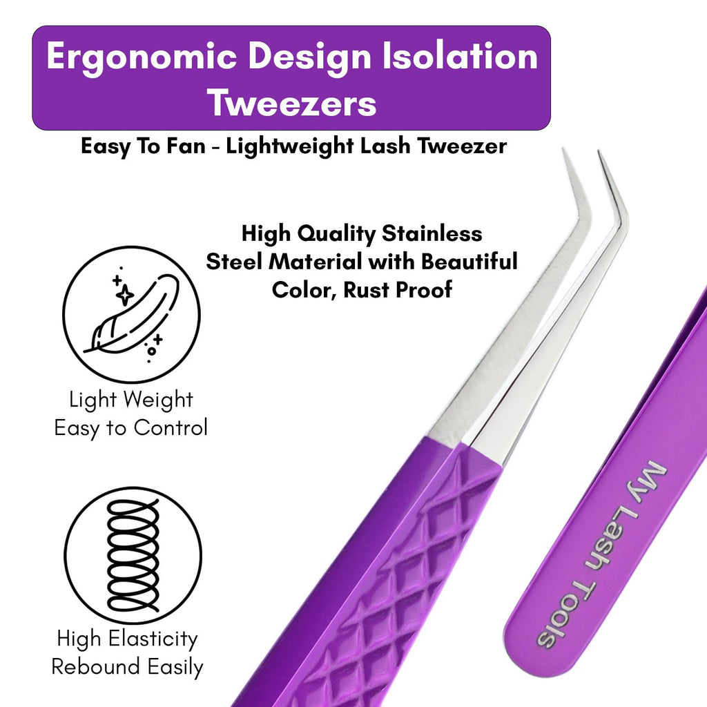 My Lash Tools Curved Degree Tweezers for Individual & Classic Lashes - Stainless Steel - 14cm