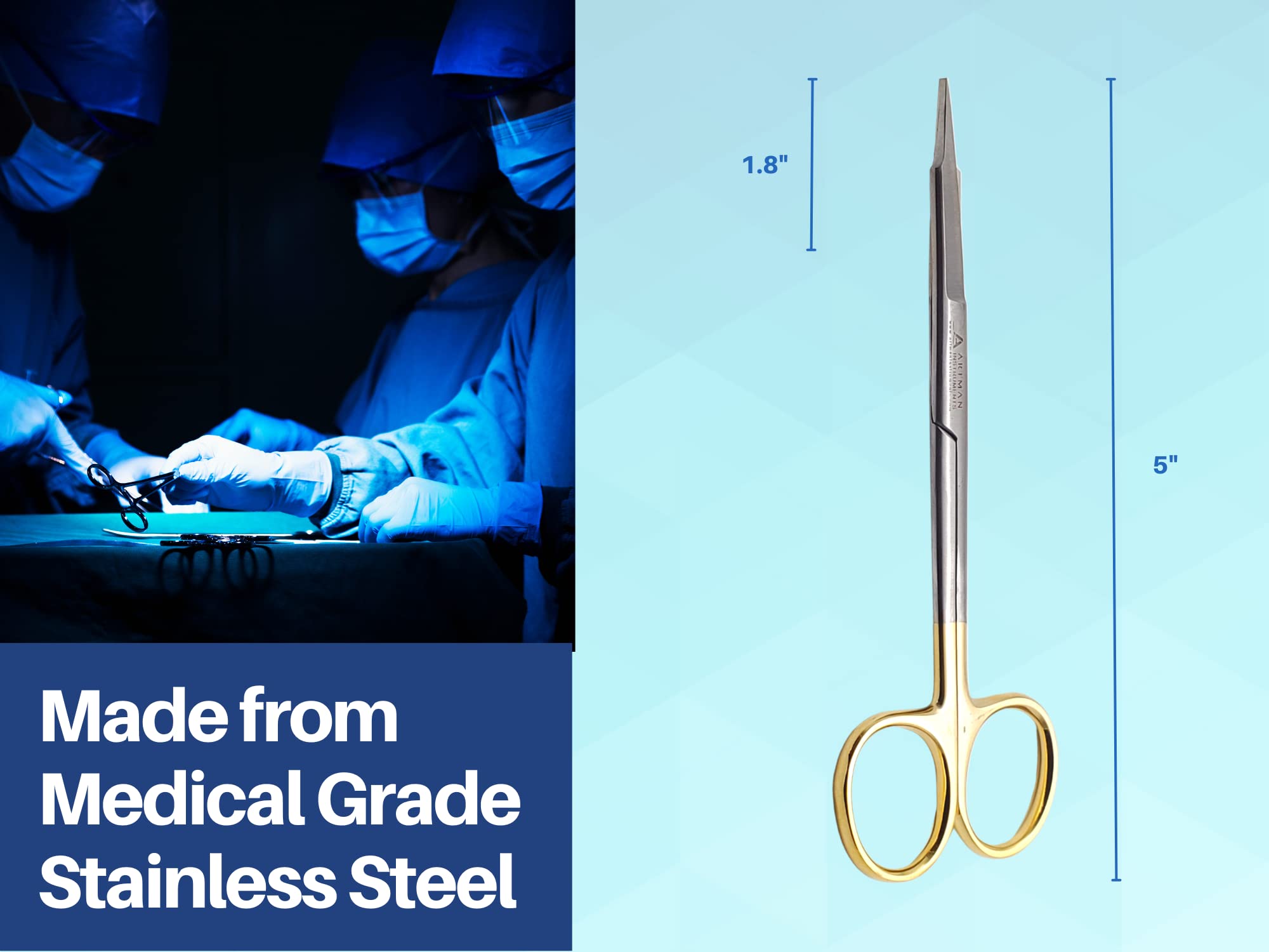 ARTMAN INSTRUMENTS Goldman Fox Skin Tag Scissors 5 inches with Tungsten Carbide Gold Plated Surgical Dental Surgical Scissors Gingival Tissue Stitch Cuttings Precision(Straight)