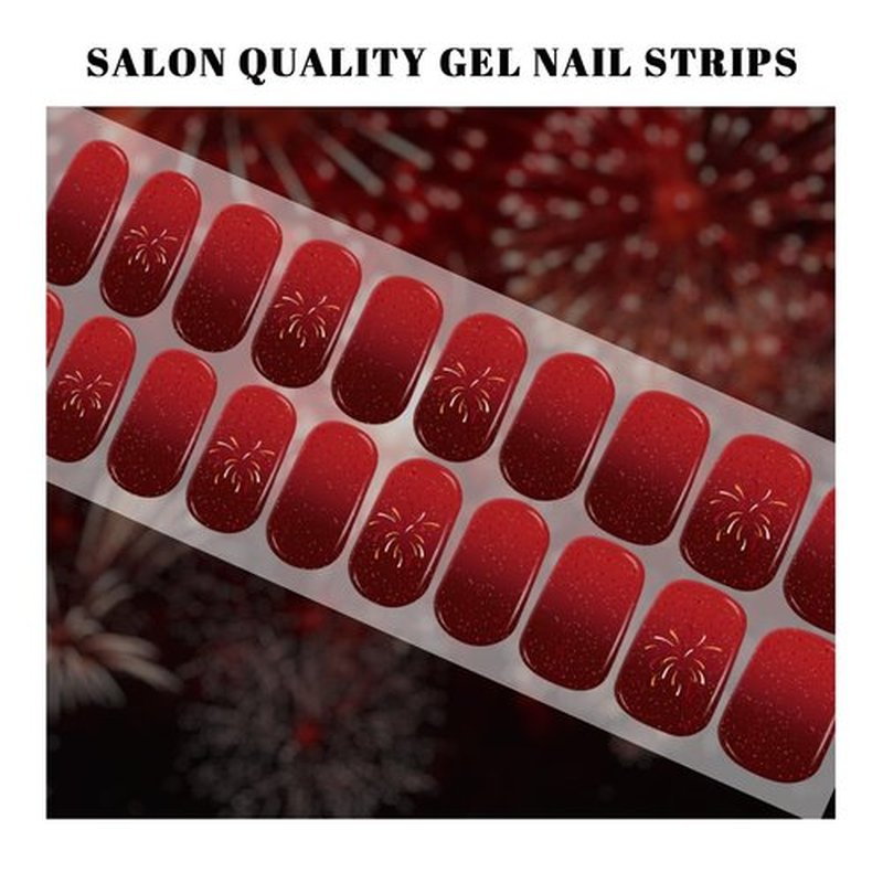 Oauee Semi Cured Gel Nail Strips | 20 Gel Nail Stickers | for Uv/Led Manicure Lamps | Salon Quality, Easy Application and Removal(Red Gradient Color)