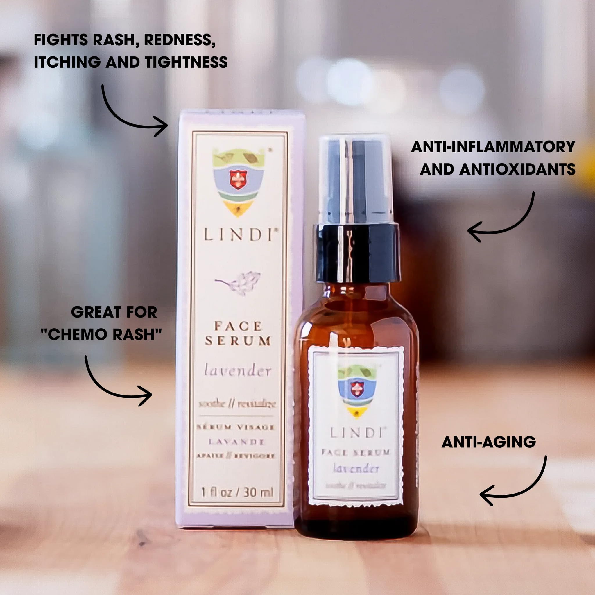 LINDI SKIN Lavender Face Serum - Ultimate Moisture and Comfort To Restore Your Skin Immediately - Reduce Facial Rash, Redness, and Itching - Relieves Uncomfortable Effects of Chemo Rash(1 fl oz)