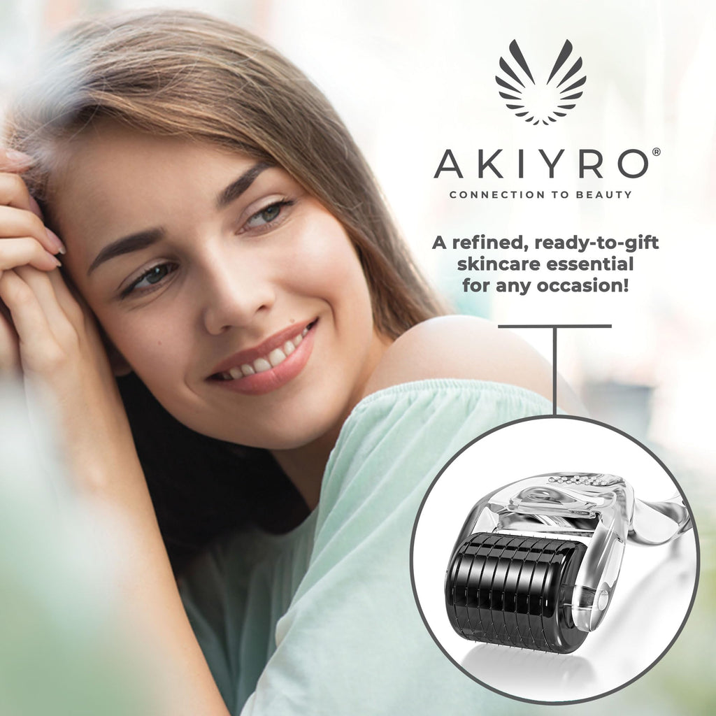AKIYRO Derma Roller 0.30mm - Microneedle Roller with Storage Case - 192 Micro Needling Dermal Tool for Face, Beard, Scalp & Body - At Home Microneedling Skin Care for Women & Men (Black)