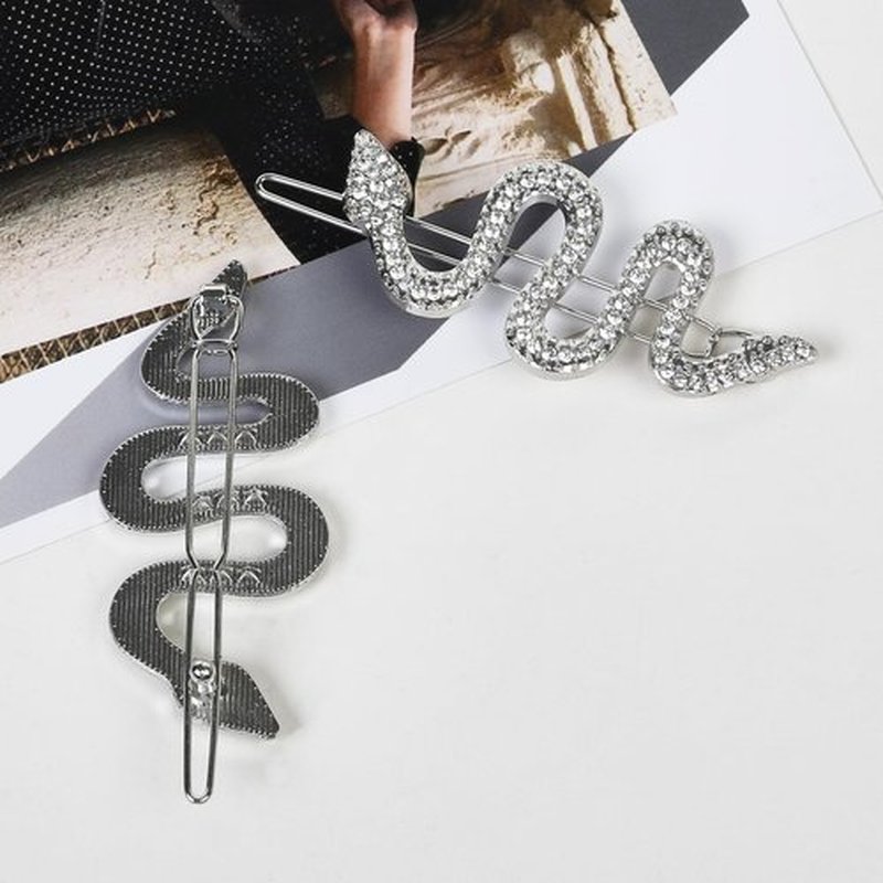 TEBIEKOY Snake Hair Pins with Sparkly Rhinestones Hair Clips, 4 Pcs Alloy Snake Hair Clips Set, Crystal Hair Accessories Headdress for Girls and Women
