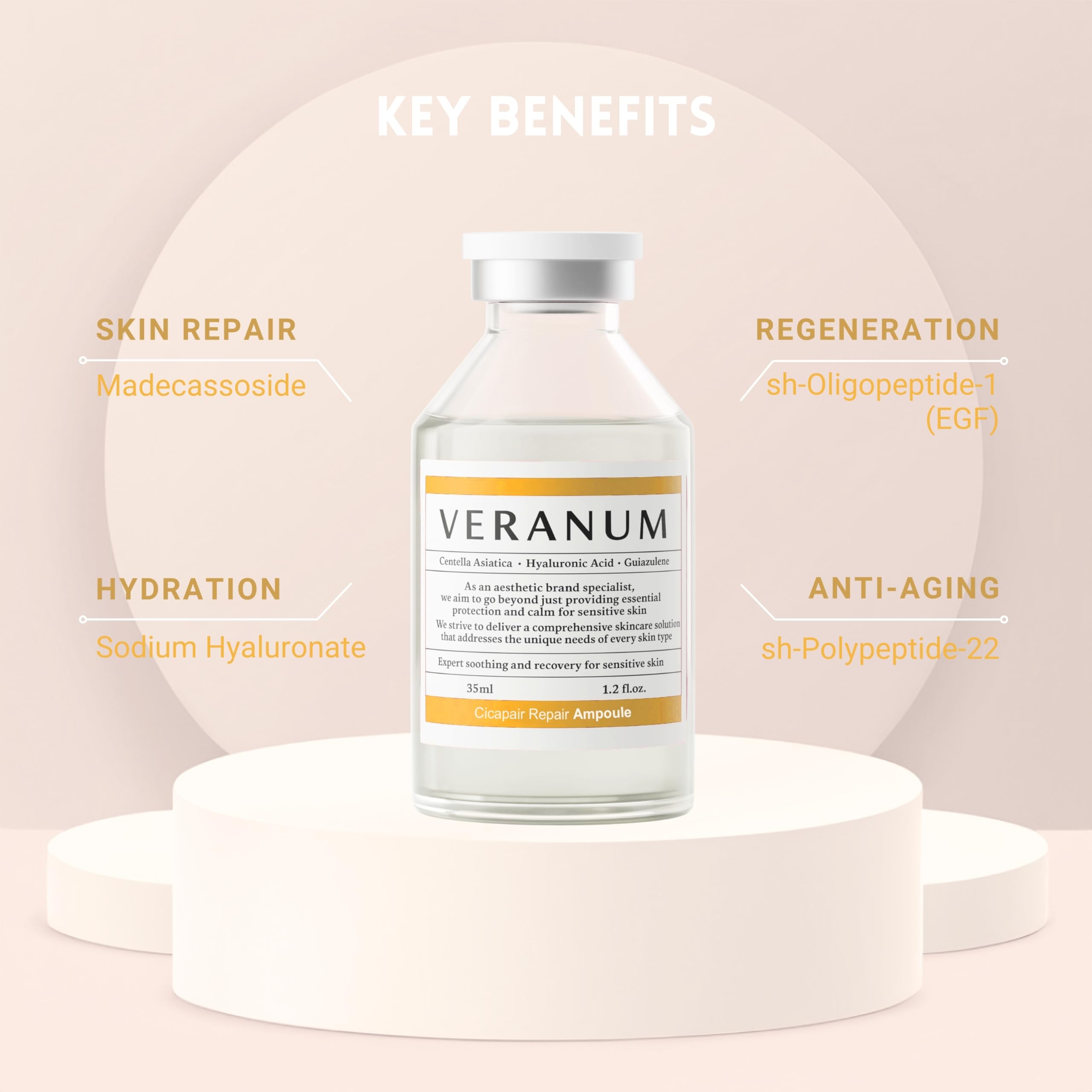 Veranum 5-Peptide Repair Serum – Korean Anti-Aging Peptide Ampoule with Centella EV | Collagen & Elasticity Support (1.2 fl oz / 35 mL)