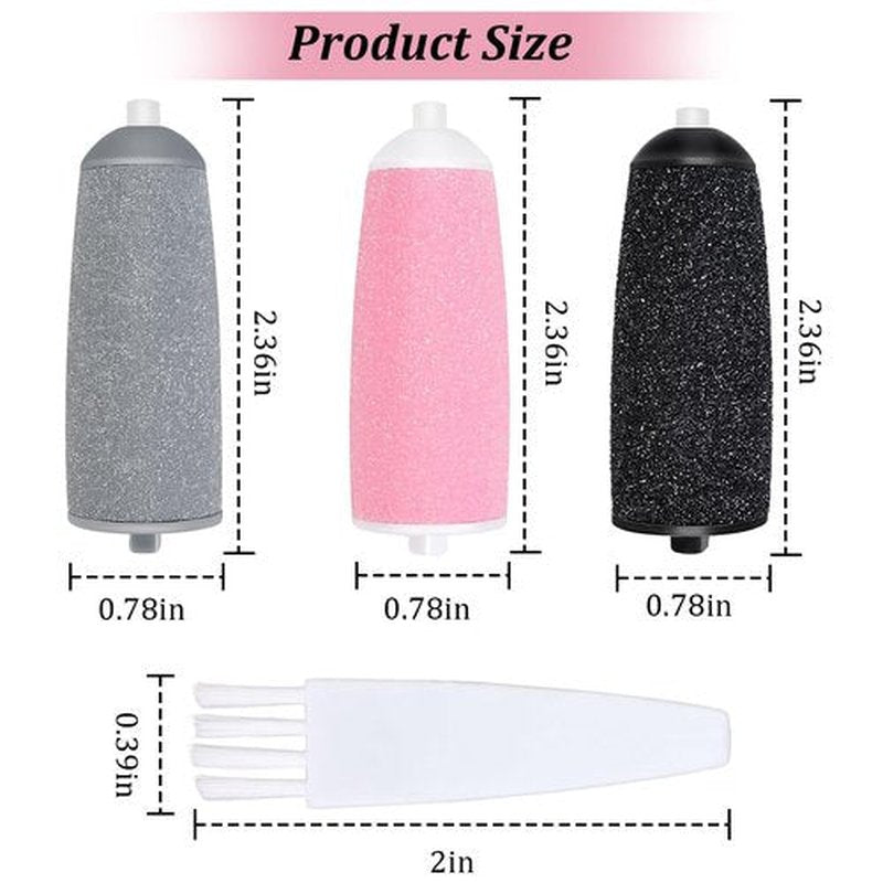 FWUNYVN 13 Pcs Replacement Roller Heads for Flawless Pedi, Suit for Finishing Touches Flawless Pedi Electric Foot File, 6 Pcs Black Coarse＆3 Pcs Gray Fine＆3 Pcs Pink Fine,1 Pc Cleaning Brush