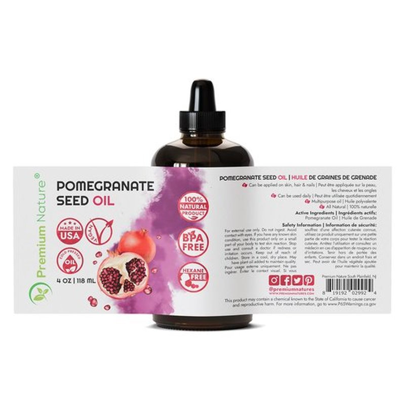 Premium Nature Pomegranate Seed Face Oil. 100% Pure Unrefined Cold Pressed for Essential Oils. Gua Sha Oil. Oil for Hair Skin and Nails 4 oz