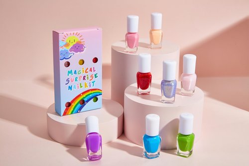 Kids Nail Polish Set for Girls, Nail Art Kit with Nail Dryer, 9 Peel Off Washable Polish, 24 Press on Fake Nails, Glitter Powder, Gifts for Girls Ages 6-12
