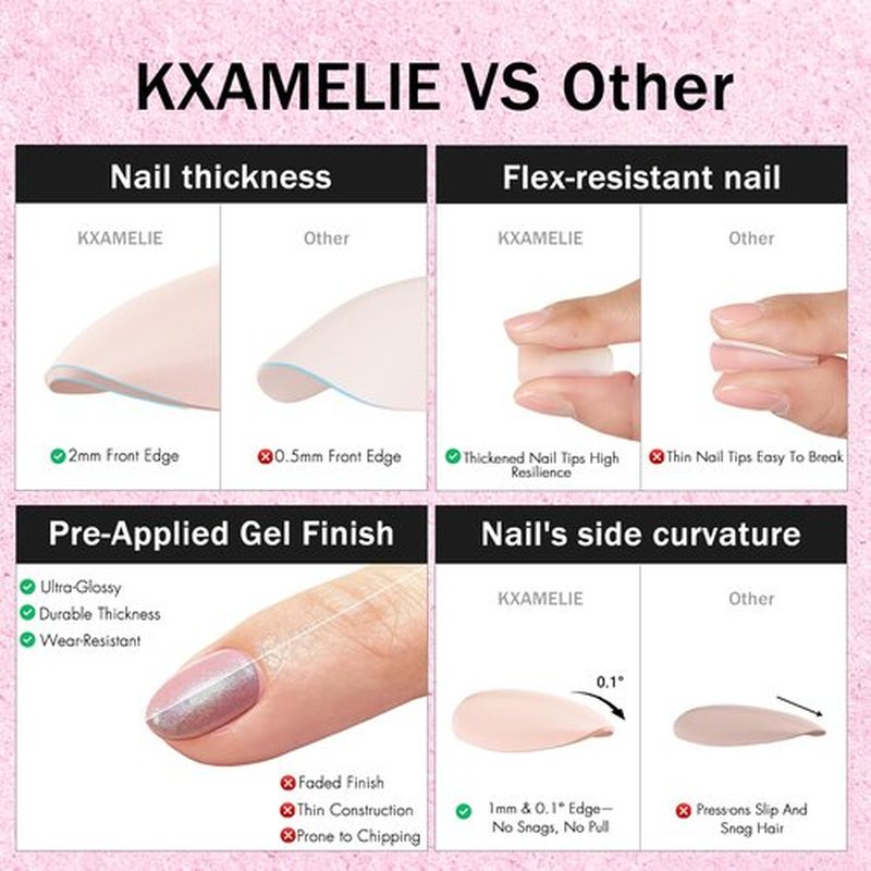 KXAMELIE Cat Eye Press on Nails Short Oval, Baby Pink Black Fake Nails with a Chrome Sparkle Finish, Glitter Gel Glue on Nails Press Ons Short, Cute Design, 30 Pcs 15 Sizes Reusable Thick Nail Set