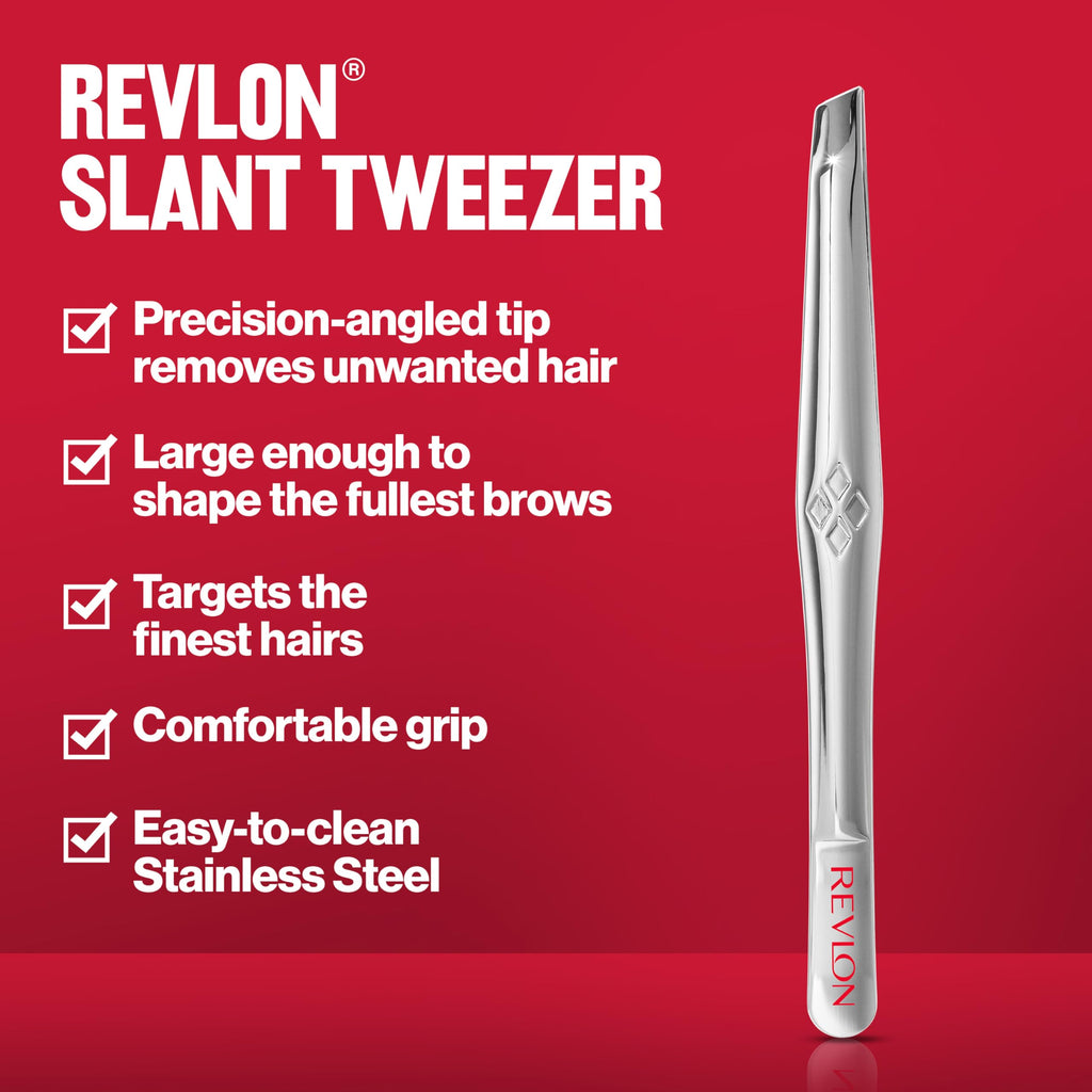 Revlon Multipurpose Hair Removal Tweezer, High Precision Slant Tip Tweezers for Men, Women & Kids, Stainless Steel (Pack of 2)
