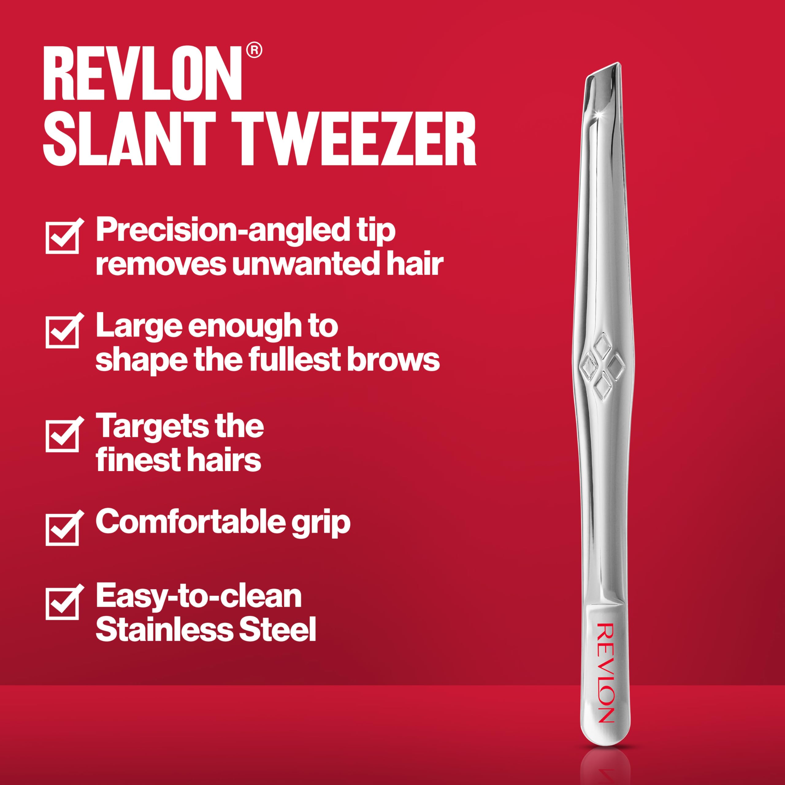 Revlon Multipurpose Hair Removal Tweezer, High Precision Slant Tip Tweezers for Men, Women & Kids, Stainless Steel (Pack of 2)