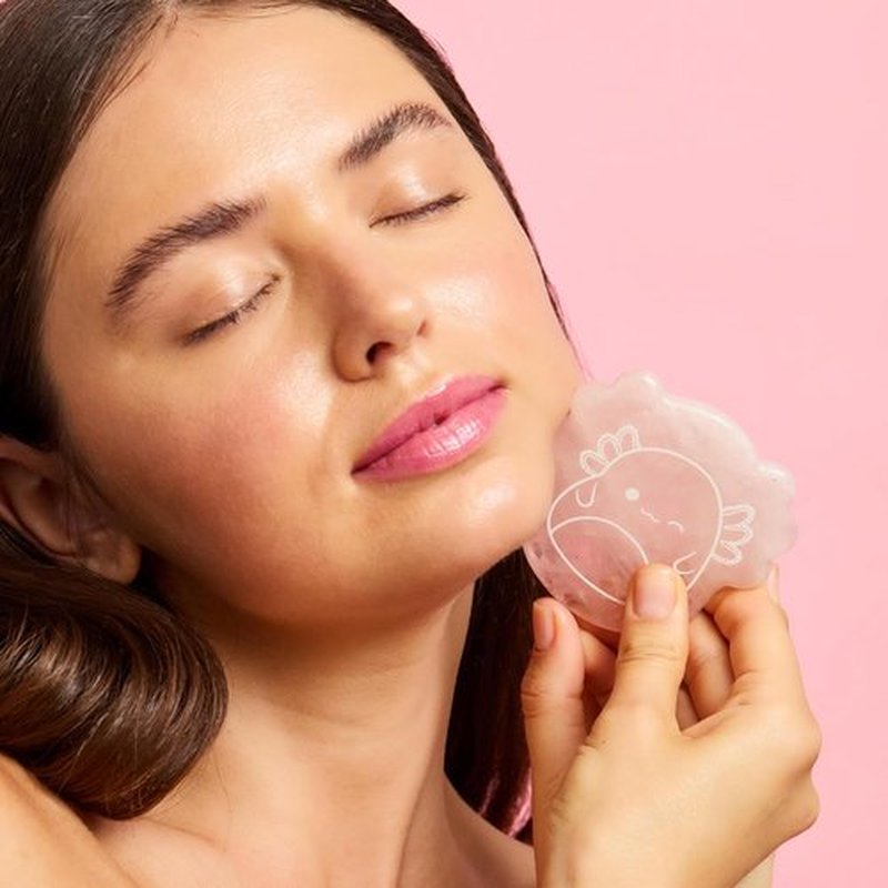 TONYMOLY Gua Sha Tool | Archie Axolotl Rose Quartz Facial Massager for Sculpting & Lymphatic Drainage - K-Beauty Limited Edition Gift
