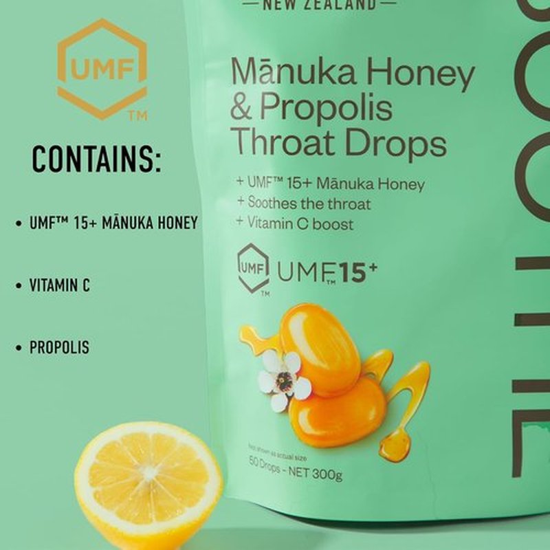 Egmont Honey Manuka Honey & Propolis Throat Drops - UMF 15+ New Zealand Honey with Vitamin C | 15 Count for Natural Soothing Relief