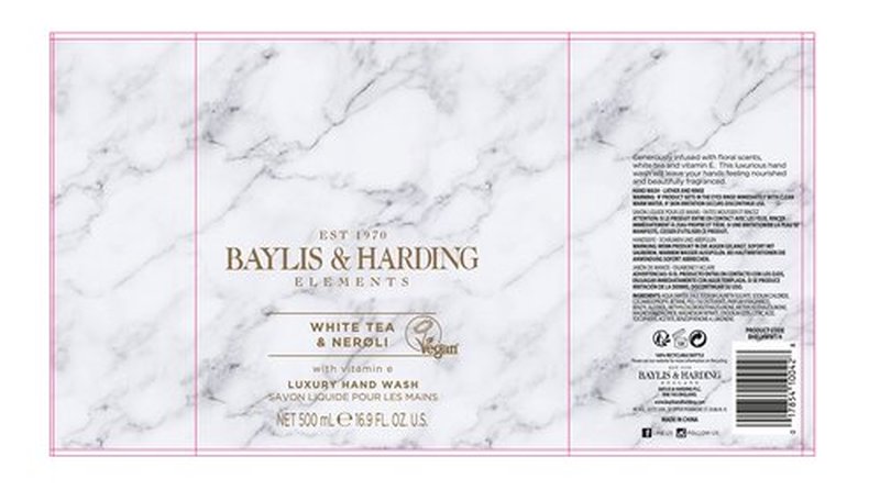 Baylis & Harding Liquid Hand Soap Wash with Dispenser, Elements, White Tea & Neroli, 16.9oz/500ml
