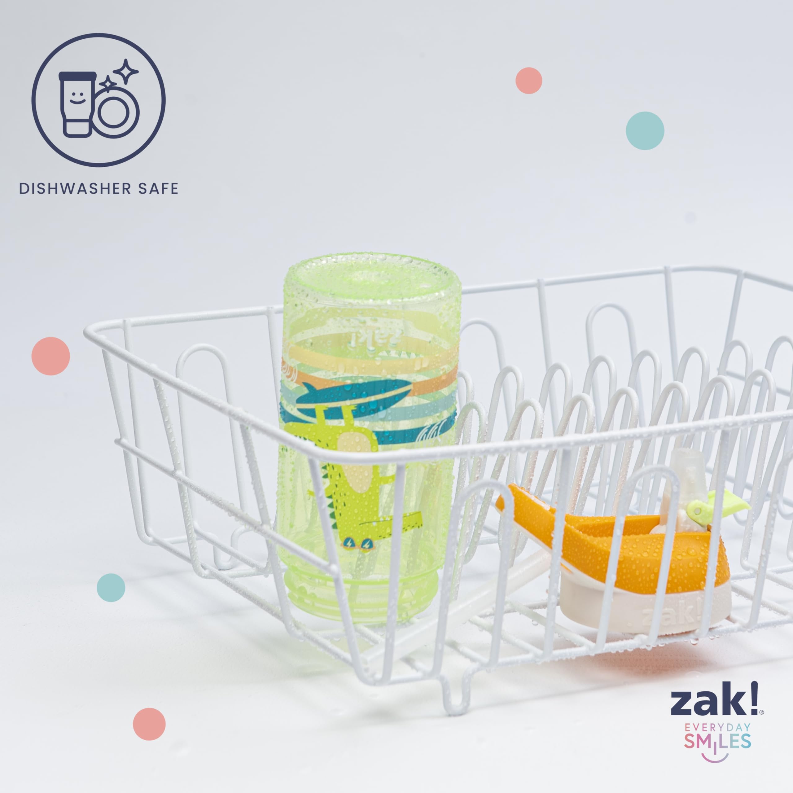 Zak Designs Atlantic Kids Water Bottle For School or Travel, 16oz Durable Plastic Water Bottle With Straw, Handle, and Leak-Proof, Pop-Up Spout Cover, 2-Pack (Zaksaurus and Safari)