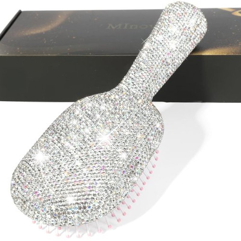MInovel Luxury Rhinestone Hair Brush for Women - Bling Detangling Comb with Anti-Static, Perfect for Wet or Dry, Straight & Wavy, Curly Hair, Great Gift for Holidays and Special Events