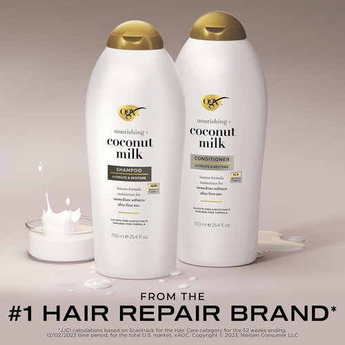 OGX Nourishing Coconut Milk Shampoo & Conditioner Set - Moisturizing Hair Care, 25.4 FL OZ, 2 Pack