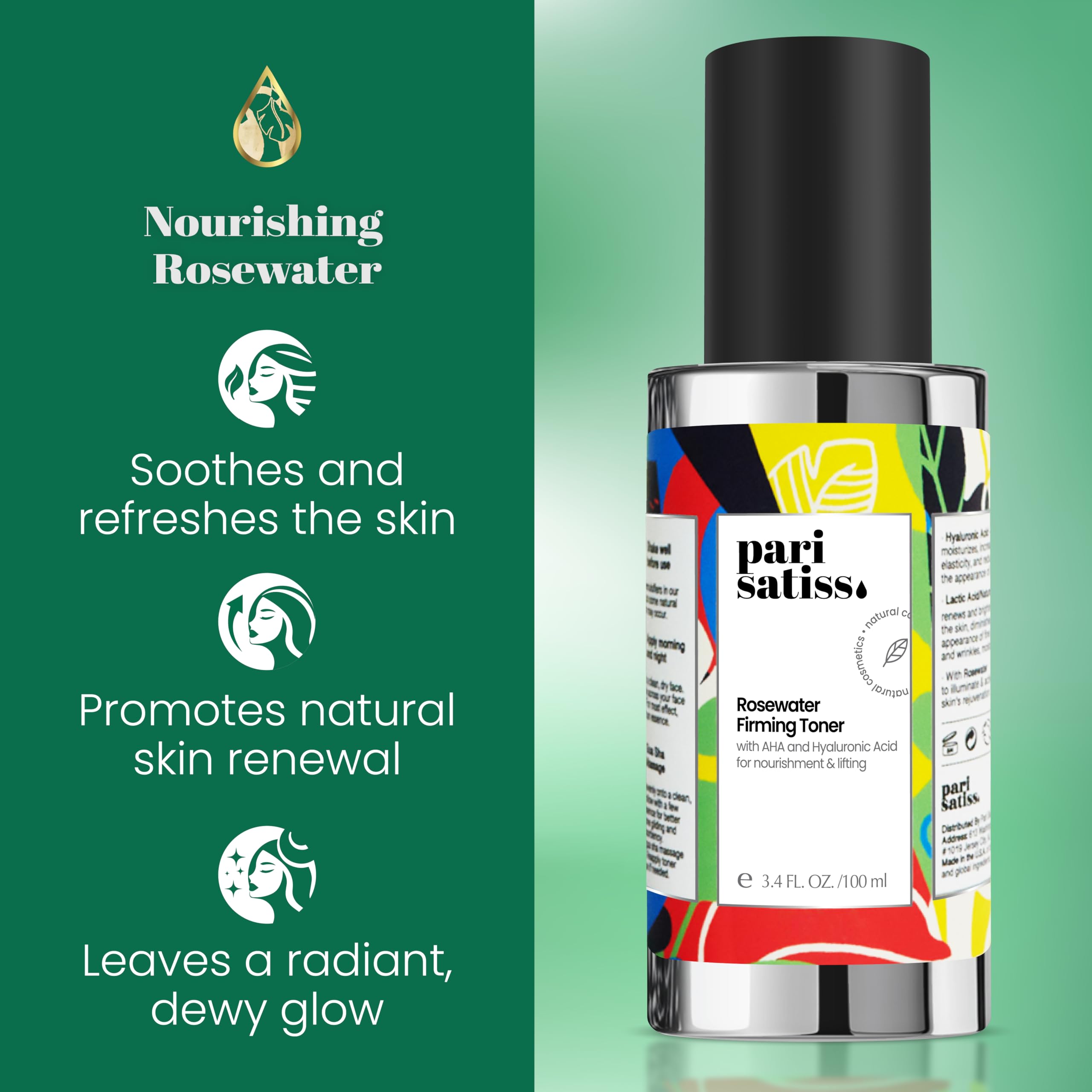 Hydrating Toner for Face with Rose Water, Hyaluronic Acid & Glycerin – Moisturizing Facial Toner for Dry & Sensitive Skin, Gentle Daily Skin Care, Glow Boosting Toner, 3.4 oz