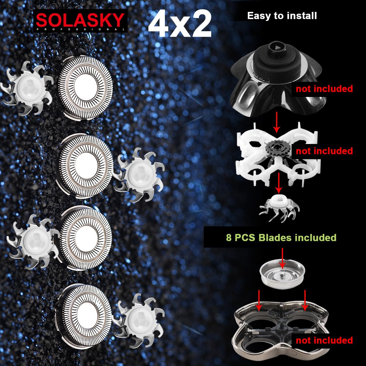 SOLASKY Double-Ring 8pcs Shaver Razor Blade for Pitbull Skull Shaver Replacement head shaver Heads Blades (8 PCS)