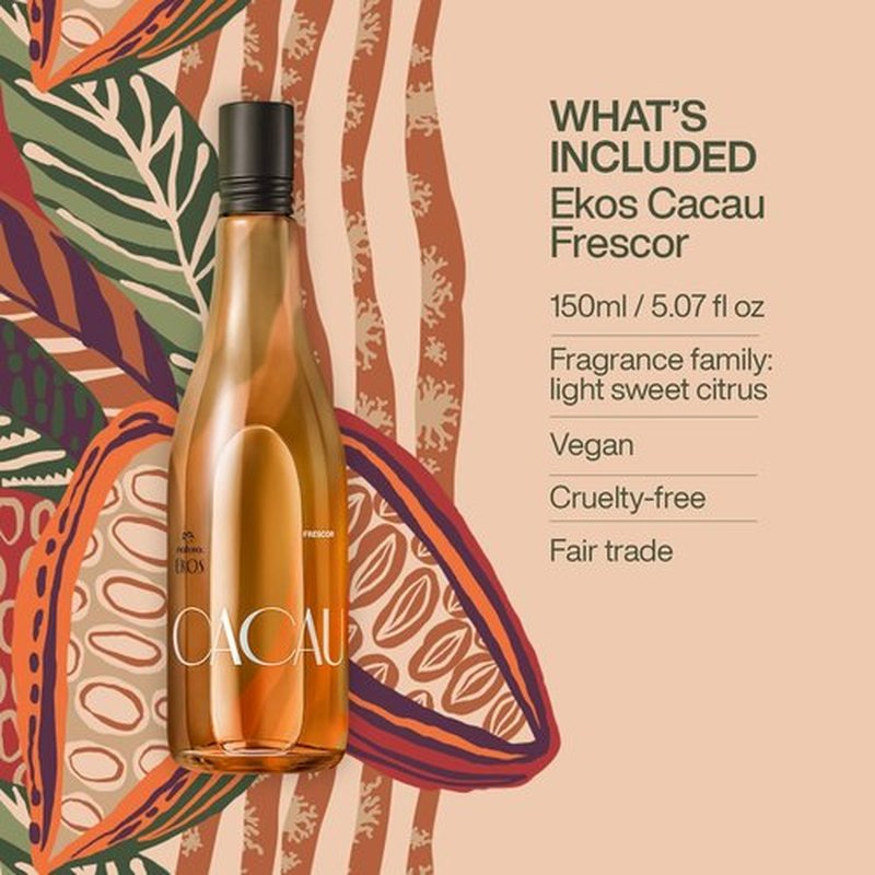 Natura Ekos Body Mist - Cacau Frescor Eau de Toilette | Long-Lasting Fragrance 150 ml - Sweet & Spicy Notes