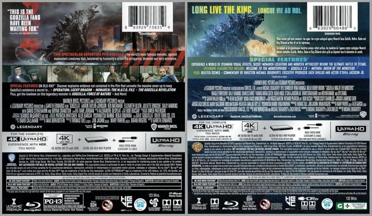 Godzilla (2014) + Godzilla: King of the Monsters (2019) [4K Ultra HD + Blu-ray - 2 set]