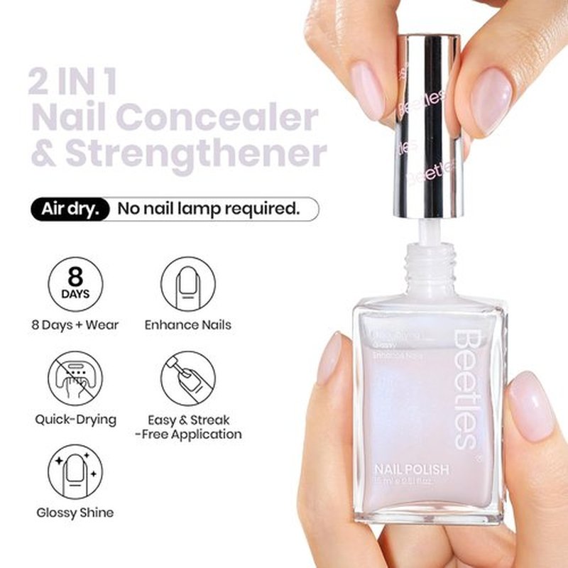 Beetles Nail Polish - Fast-Drying Jelly White Nail Concealer with Blue Glitter | 0.51 FL OZ