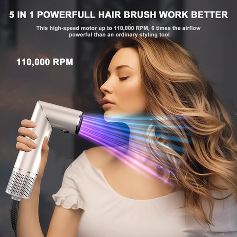 5 in 1 Blow Dryer Brush & Hot Air Styler–110,000 RPM High-Speed Hair Dryer with Auto Wrap Curlers & Ionic Technology, Hot Air Brush Wrap Fast Drying, Curling/Volumizing/Straightening - Gold