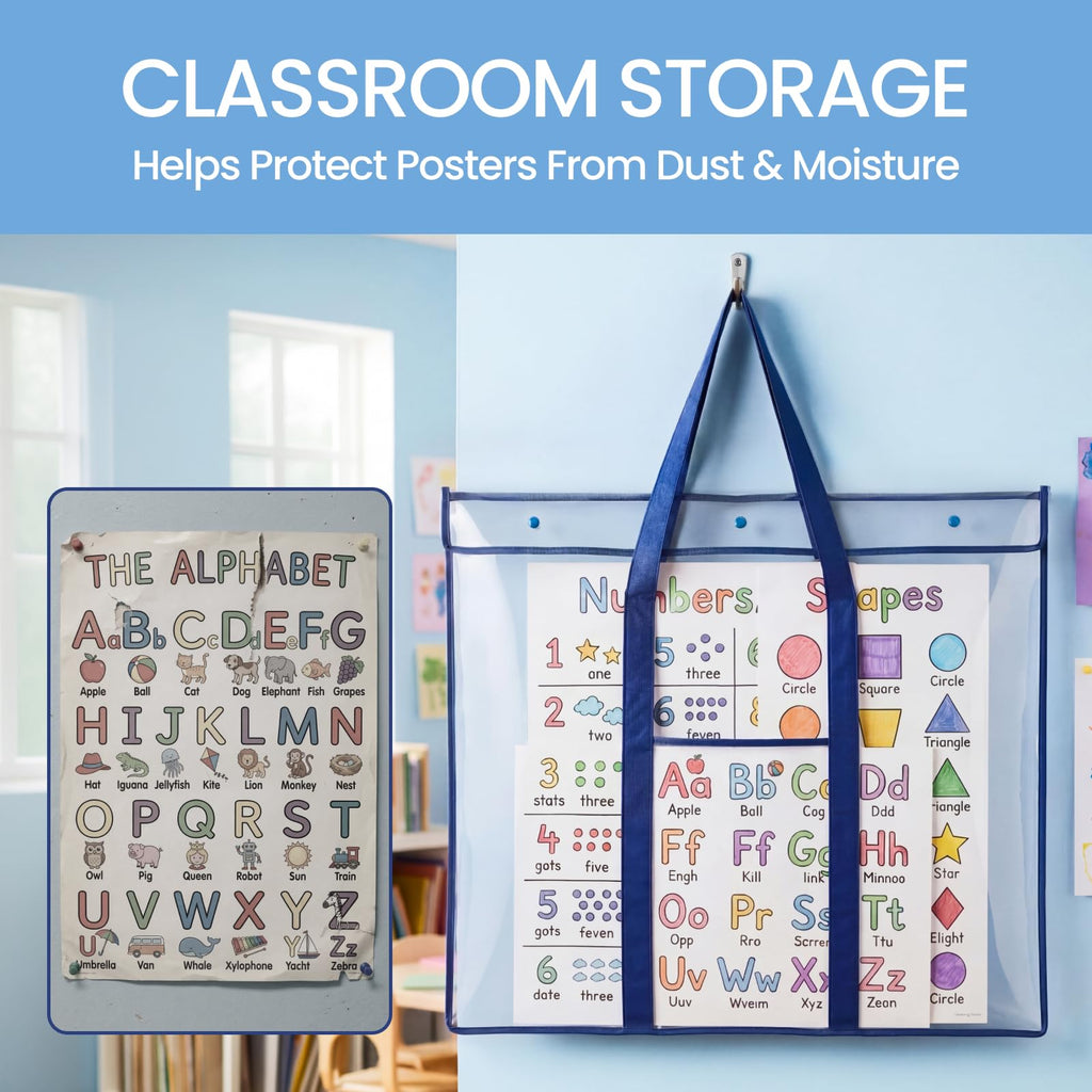 GAMENOTE 2 Pack Large Poster Storage Bag (31.5"×25.5") Bulletin Board Holder Art Portfolio Container for Teachers Classroom Organization