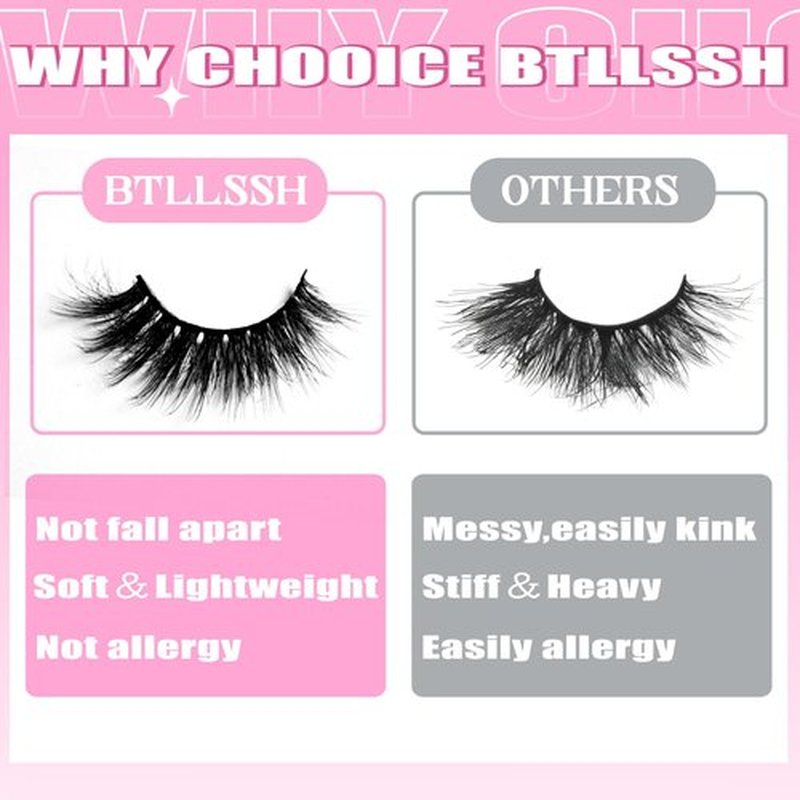 8Pairs Wispy Mink Lashes Fluffy Eye Lashes Natural Look 5D Volume Fake Eyelashes Pack 3D622 by BTLLSSH