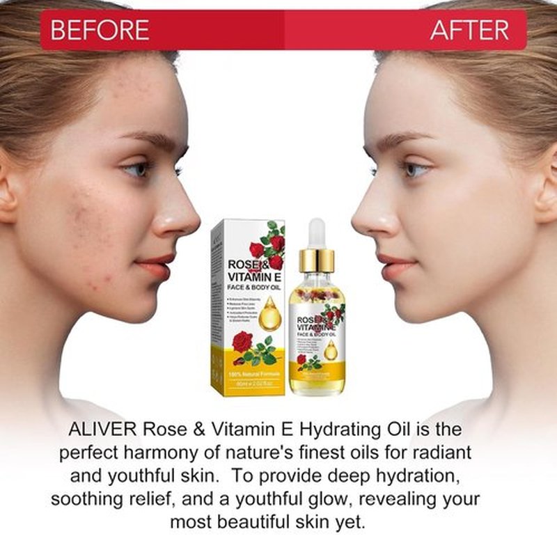 plomala Vitamin E Face Oil,Rose Vitamin E Oil with Gua Sha Massage Tools for Face & Body,Organic Rose Oil for Moisturizing and Hydrating-2.02 fl.oz