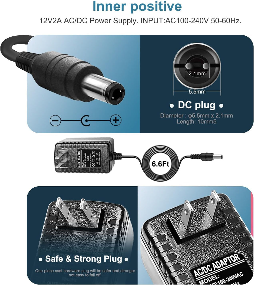 12V 2A Power Cord Adapter Charger Replacement for Spectra Breast Pump S1, S2 Plus, S3 Pro, 9 Plus, SG Synergy Gold, SPS100, SPS200, 6ft Charging Power Cord Cable Led Light
