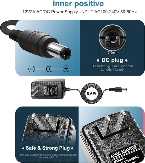 12V 2A Power Cord Adapter Charger Replacement for Spectra Breast Pump S1, S2 Plus, S3 Pro, 9 Plus, SG Synergy Gold, SPS100, SPS200, 6ft Charging Power Cord Cable Led Light