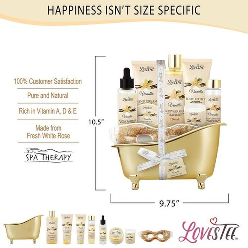 Christmas Gifts, Spa Basket for Women, Vanilla Bath & Body Set, Christmas & Birthday Gift, Includes Shower Gel, Body Lotion, Hand Cream, Body Scrub, Message Oil, Candle, Eye Mask, Confetti