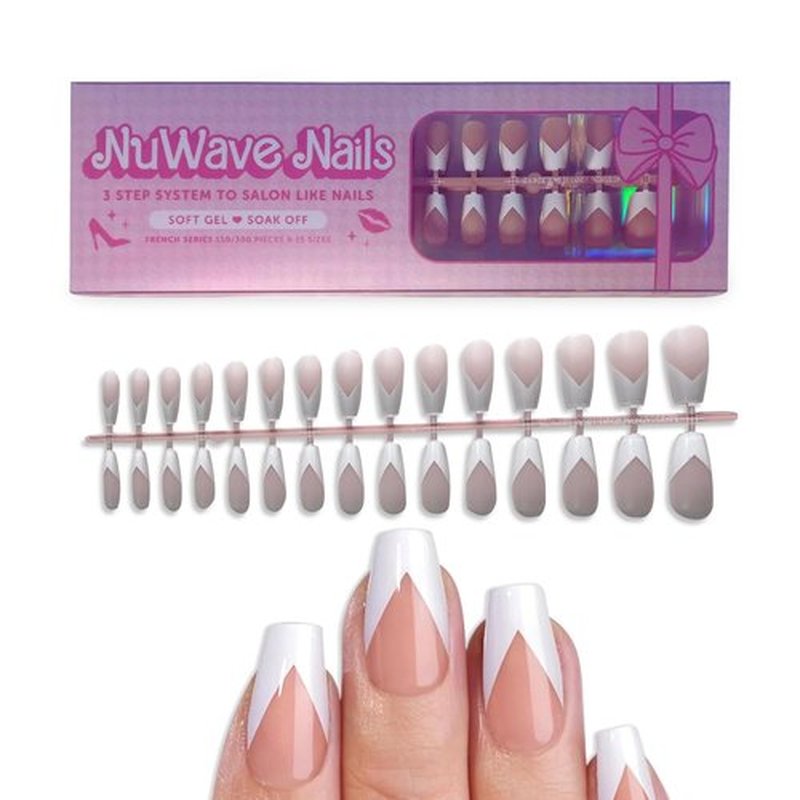French Tip Press On Nails V Shaped Design - Enhance Your Look with Elegance White French Tip Nails - Natural Soft Gel, 15 Sizes 150/PCS Fake Nails Kit