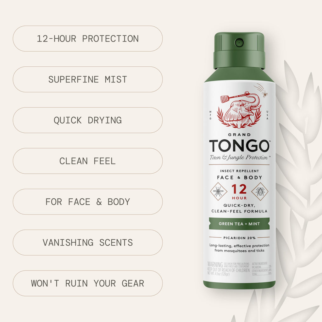 Grand Tongo DEET-Free Green Tea + Mint Insect Repellent with Picaridin- The 12 Hour Protection, DEET Alternative