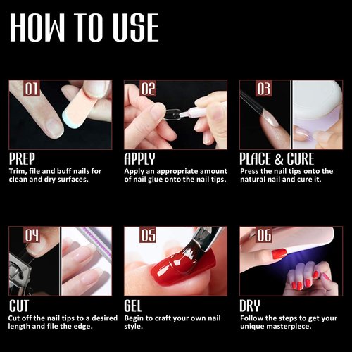 Michelle Stiletto False Nails Tips 504pcs XL Stiletto Press on Nails Pre-shape Fake Gel Nail Tips for Half Cover Nails False Nails with 12 Sizes For Nail Extension Home DIY Nail Salon Gelly Tips
