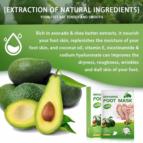 Dr.Pedi Foot Mask for Cracked Feet Repairing Foot Moisturizing Masks For Dry Feet Hydrating Foot Care Treatment with Avocado Oil 5 Pairs